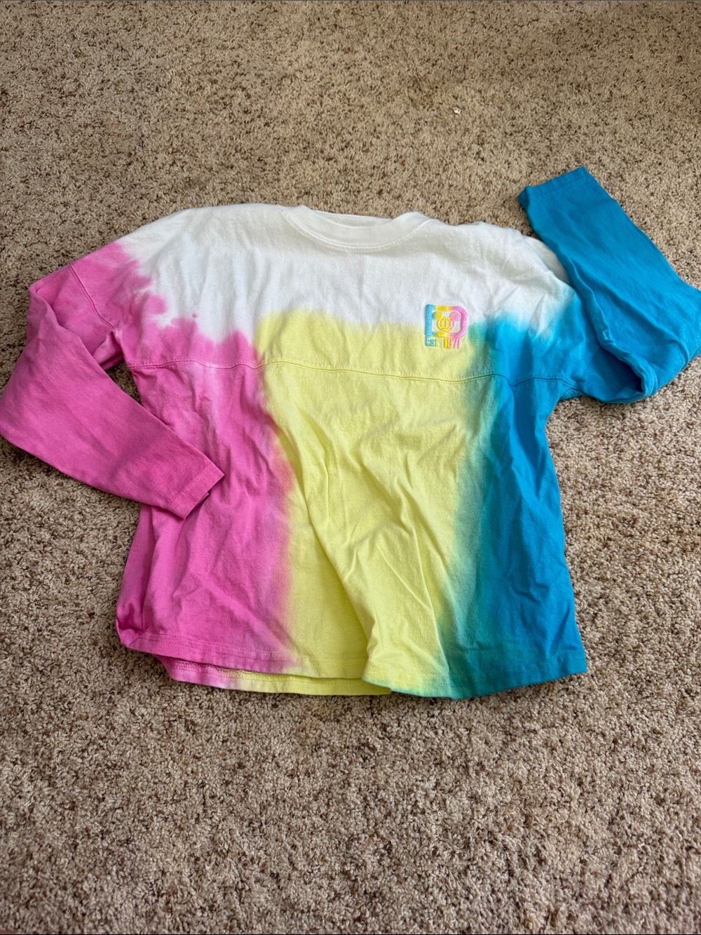 Disney Kids Long Sleeve Tie-Dye Tee - Pink, Yellow & Blue
